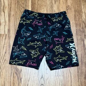 Hurley Black Swim Shorts with Colorful Shark Pattern